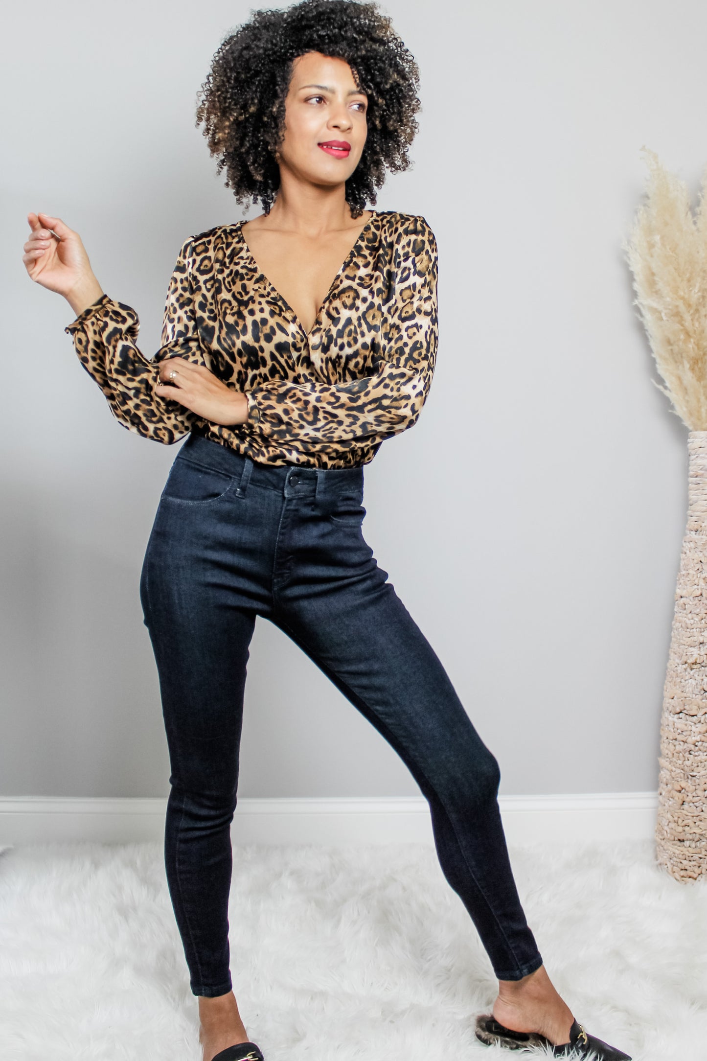 Glow fashion Boutique leopard print Satin blouse Bodysuit