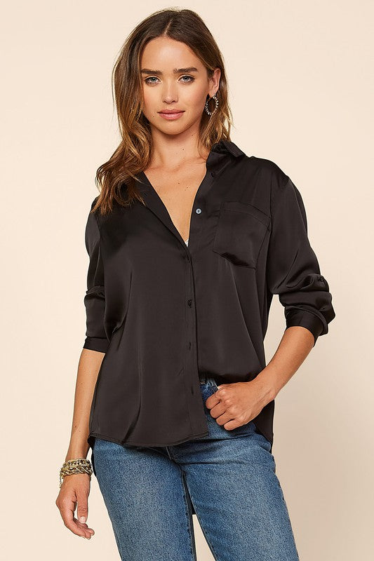 Load image into Gallery viewer, Black Satin Blouse
