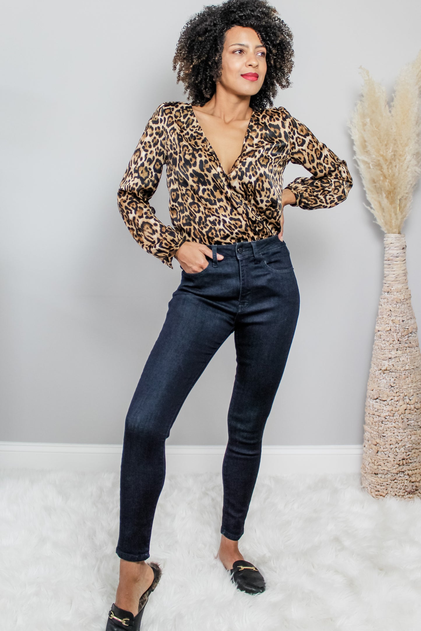 Glow fashion leopard print Long Sleeve blouse Bodysuit