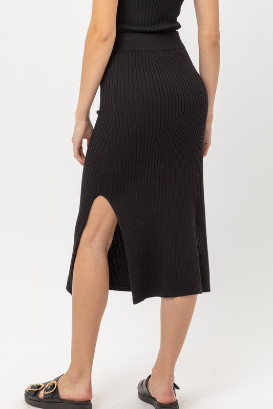 Glow Fashion Boutique Black Ribbed knit Skirt with Slit