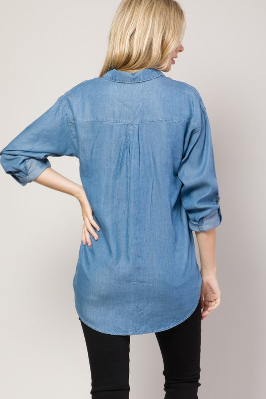 Load image into Gallery viewer, Glow Fashion Boutique Chambray shirt for Women
