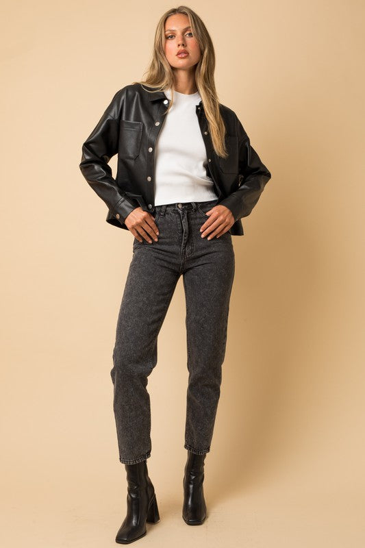 Shacket Crop Faux Leather - Main Image