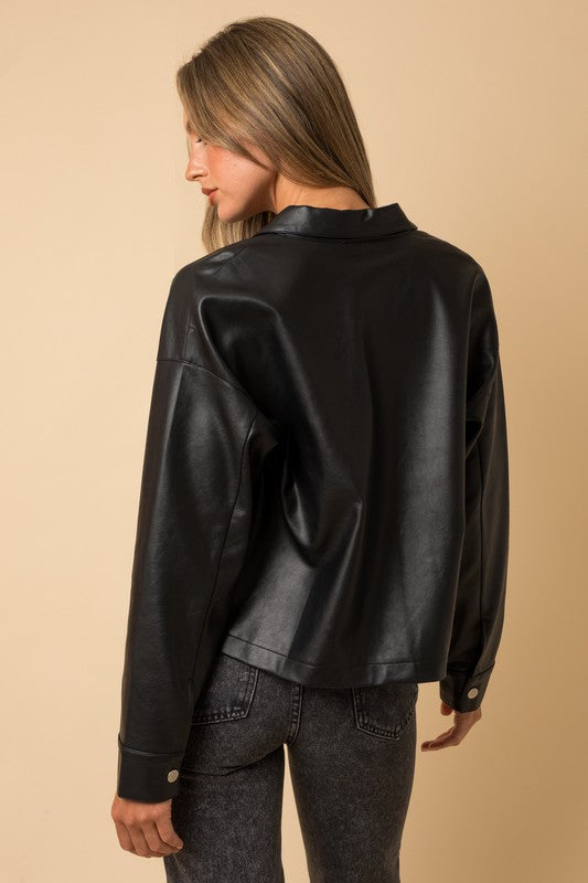 Glow Fashion Boutique Black Cropped Faux Leather jacket