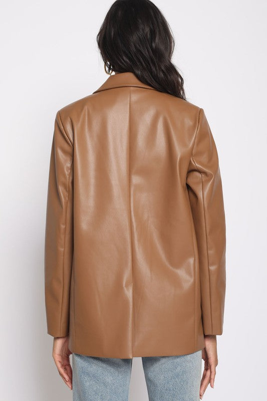 Load image into Gallery viewer, Glow Fashion Boutique vegan leather blazer
