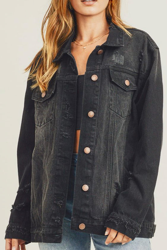 Glow Fashion Boutique Relaxed Fit Black Denim Jacket