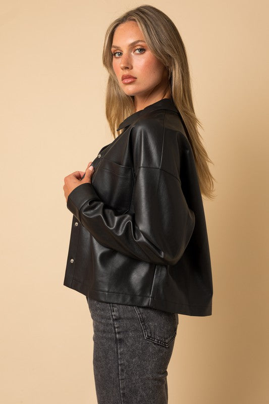 Glow Fashion Boutique Black Leather Shacket