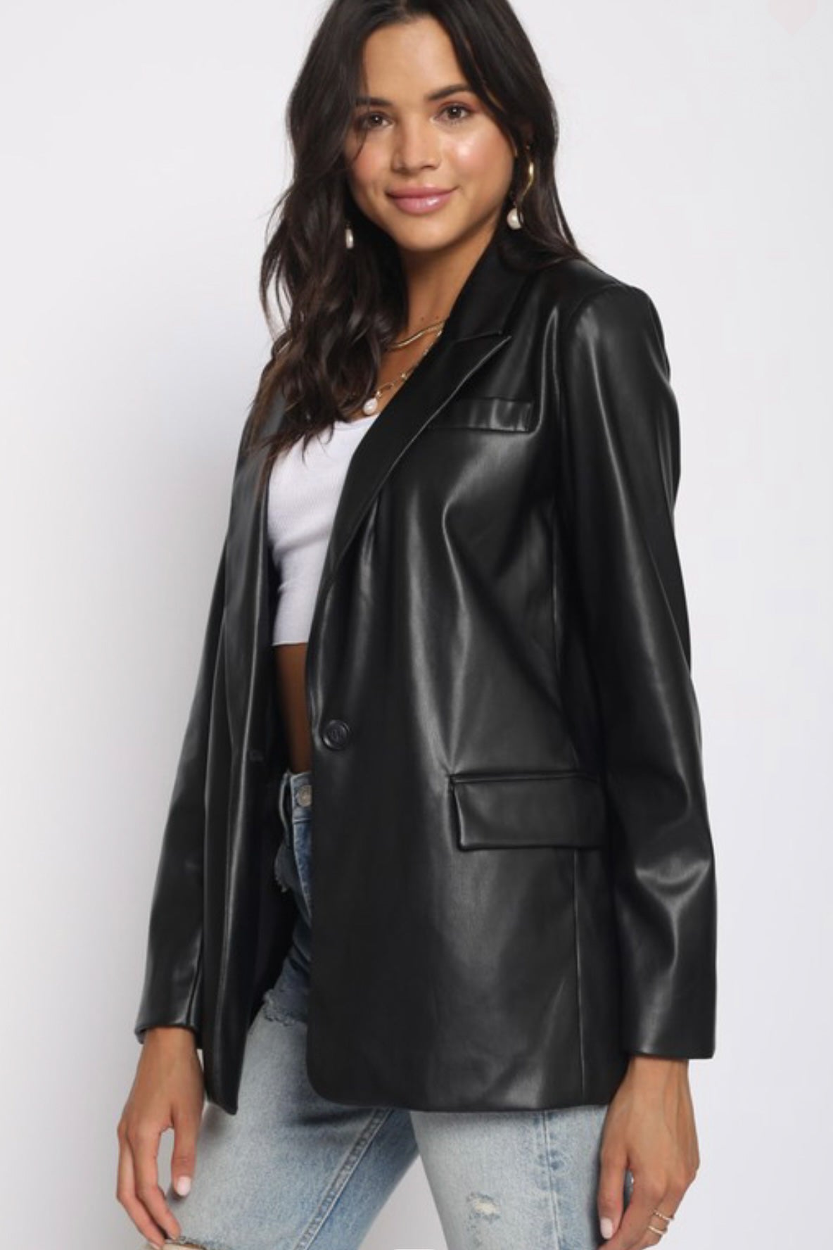 Glow Fashion Boutique vegan leather black blazer