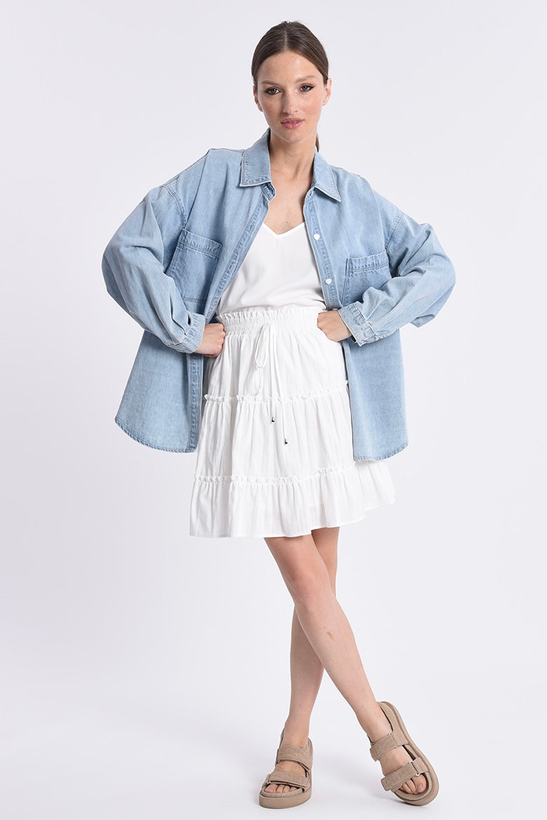 Load image into Gallery viewer, Glow Fashion Boutique Light Wash Chambray shirt
