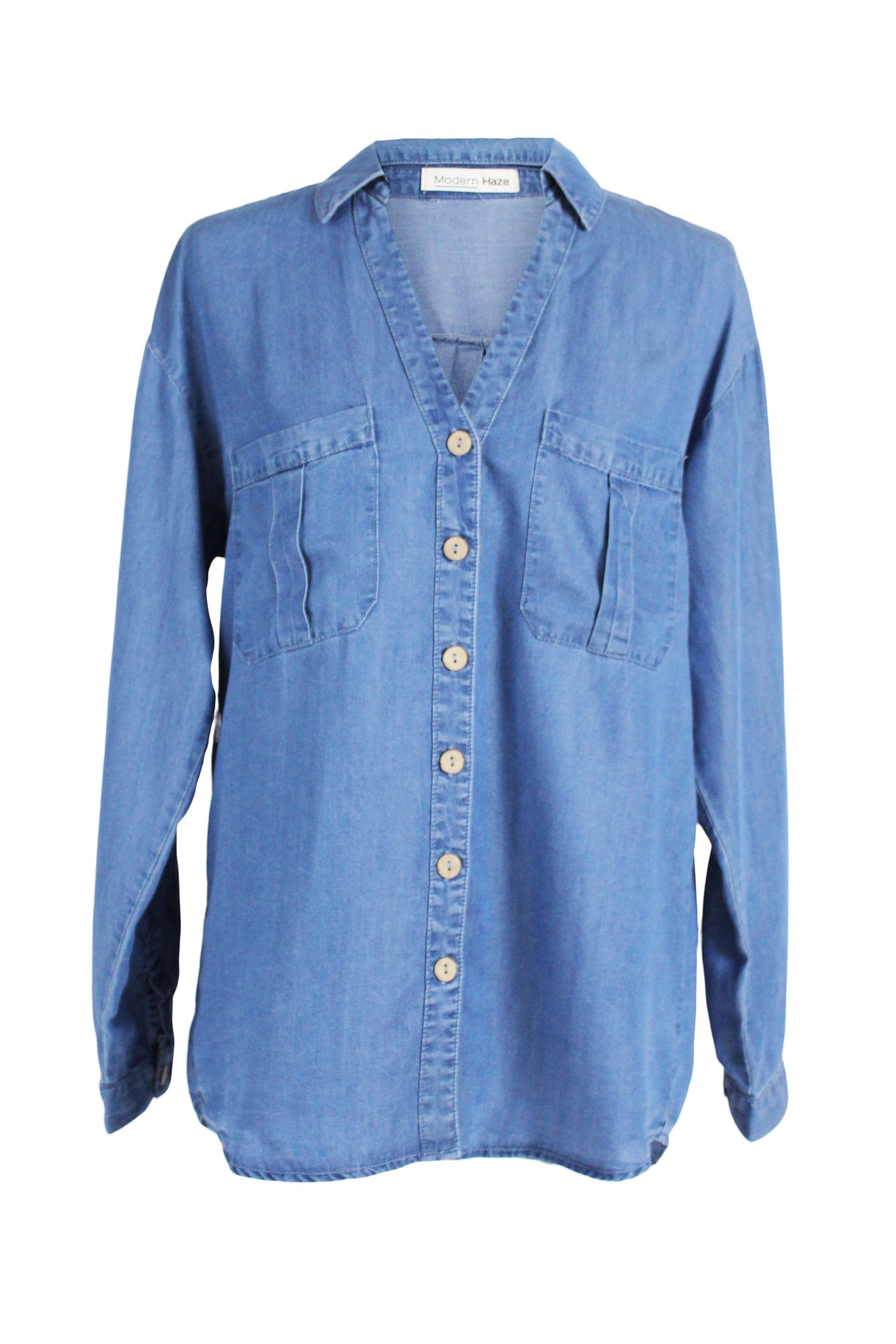 Load image into Gallery viewer, Glow Fashion Boutique Blue Chambray Shirt
