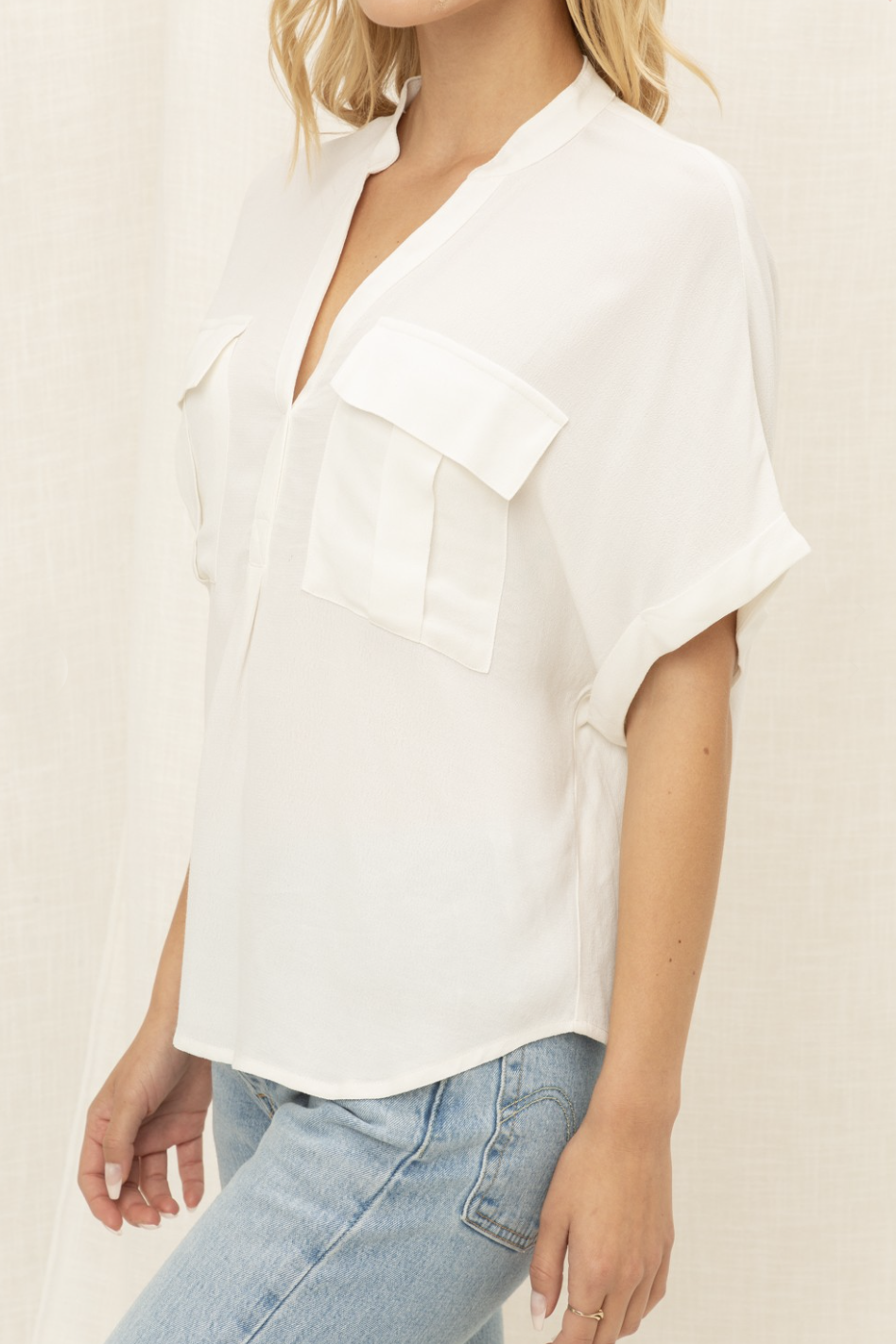 Glow Fashion Boutique White Short Sleeve Blouse