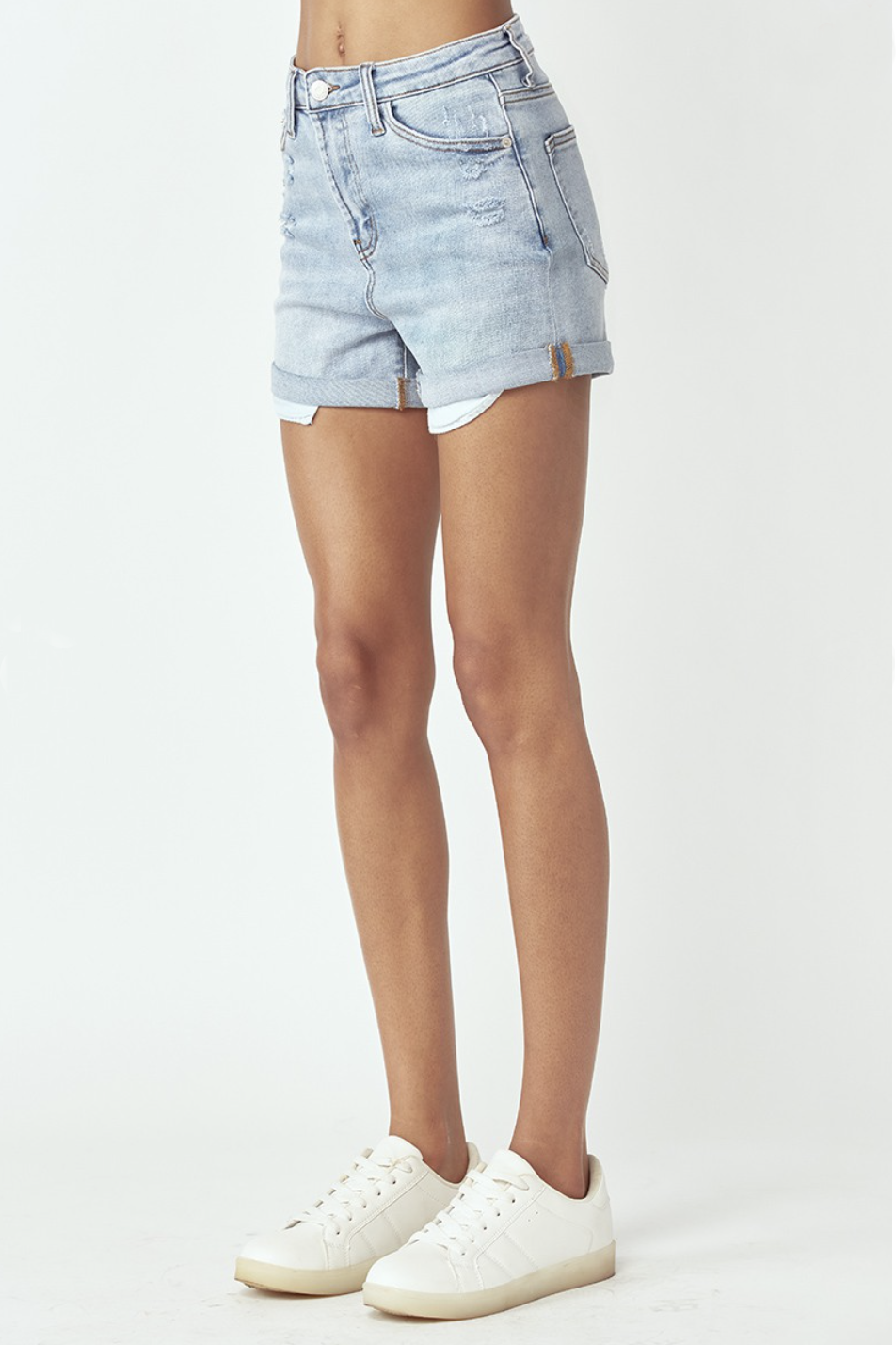 Load image into Gallery viewer, Glow Fashion Boutique Light Wash Distressed Denim Shorts
