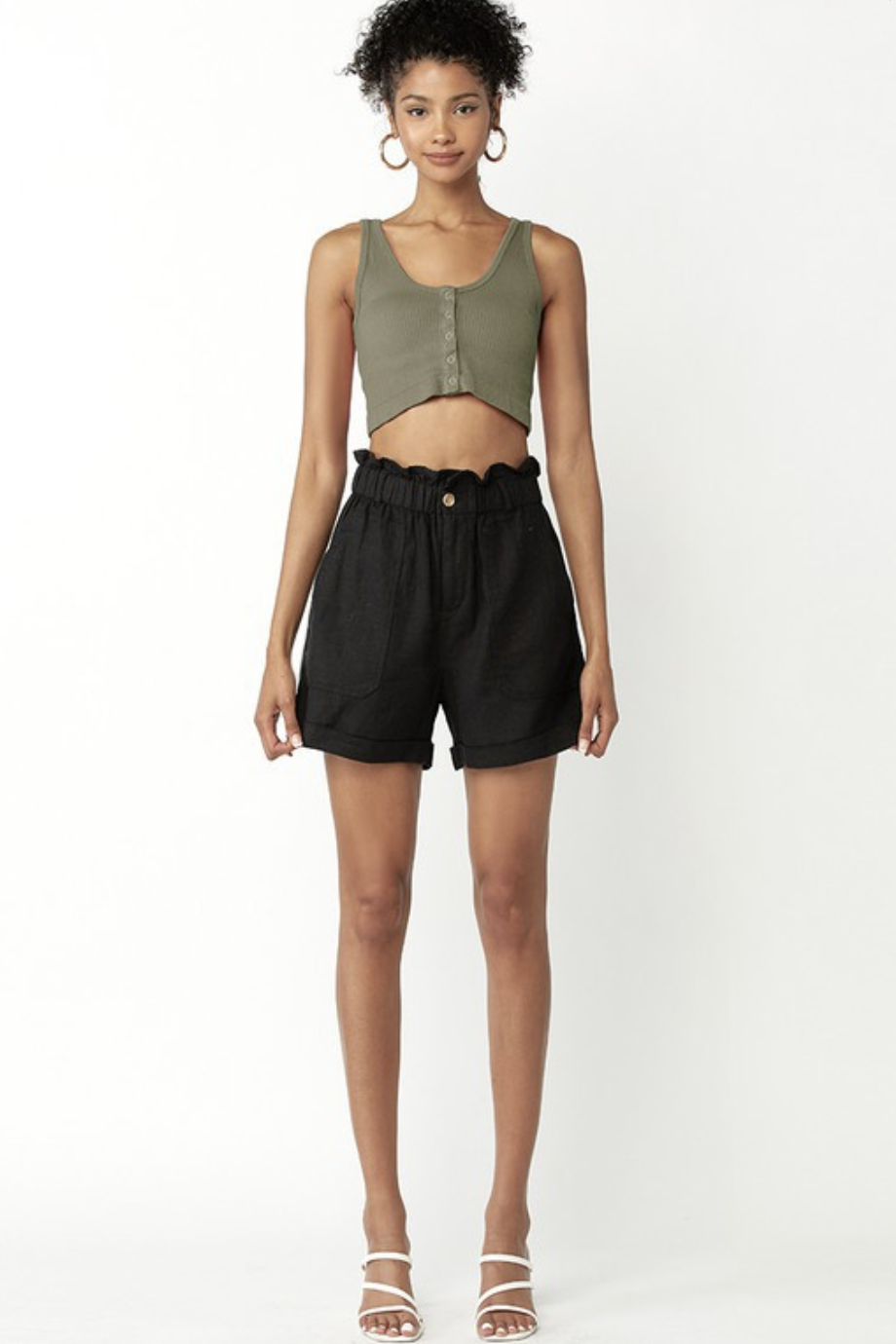 Load image into Gallery viewer, Glow Fashion Boutique Black Linen High Waisted Paper Bag Shorts
