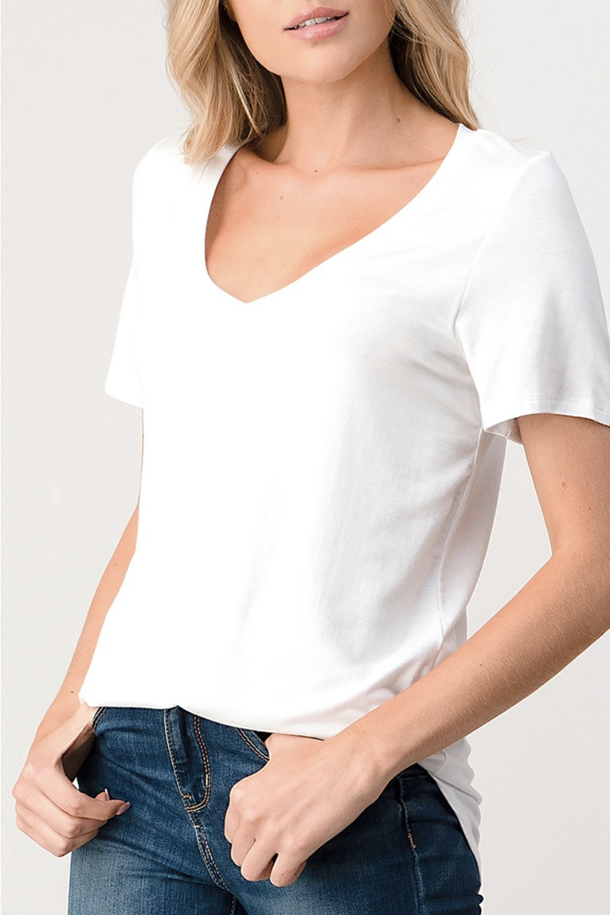 Load image into Gallery viewer, Glow Fashion Boutique White V-neck T-shirt
