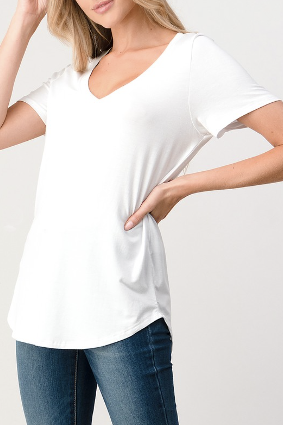 Load image into Gallery viewer, Glow Fashion Boutique White V-neck Tee

