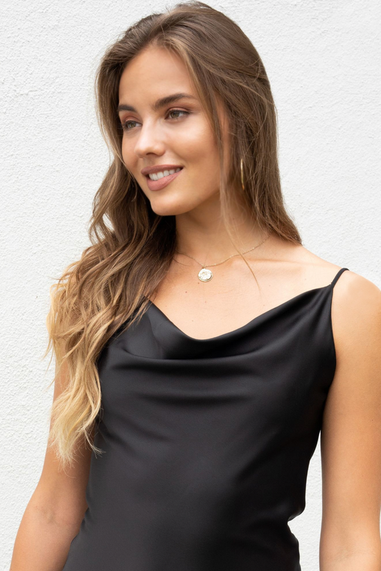 Glow Fashion Boutique Black Slip Dress with spaghetti straps