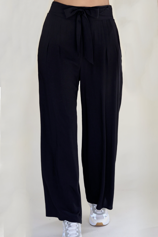 Load image into Gallery viewer, Glow Fashion Boutique Black Wide Leg Pants with Tie
