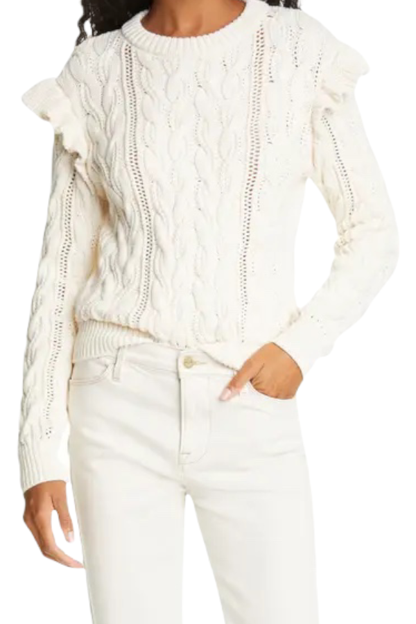 Load image into Gallery viewer, Glow Fashion Boutique Creme Ruffle Shoulder Sweater
