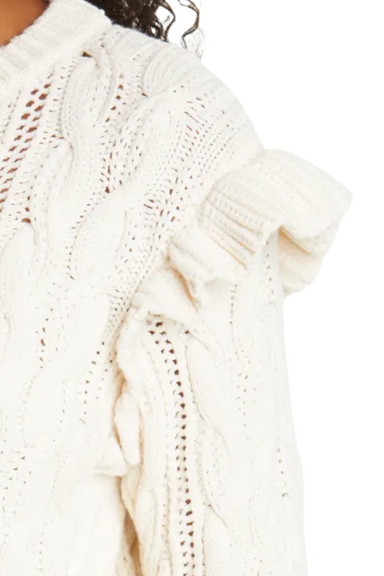 Load image into Gallery viewer, Glow Fashion Boutique White Cable Knit Sweater

